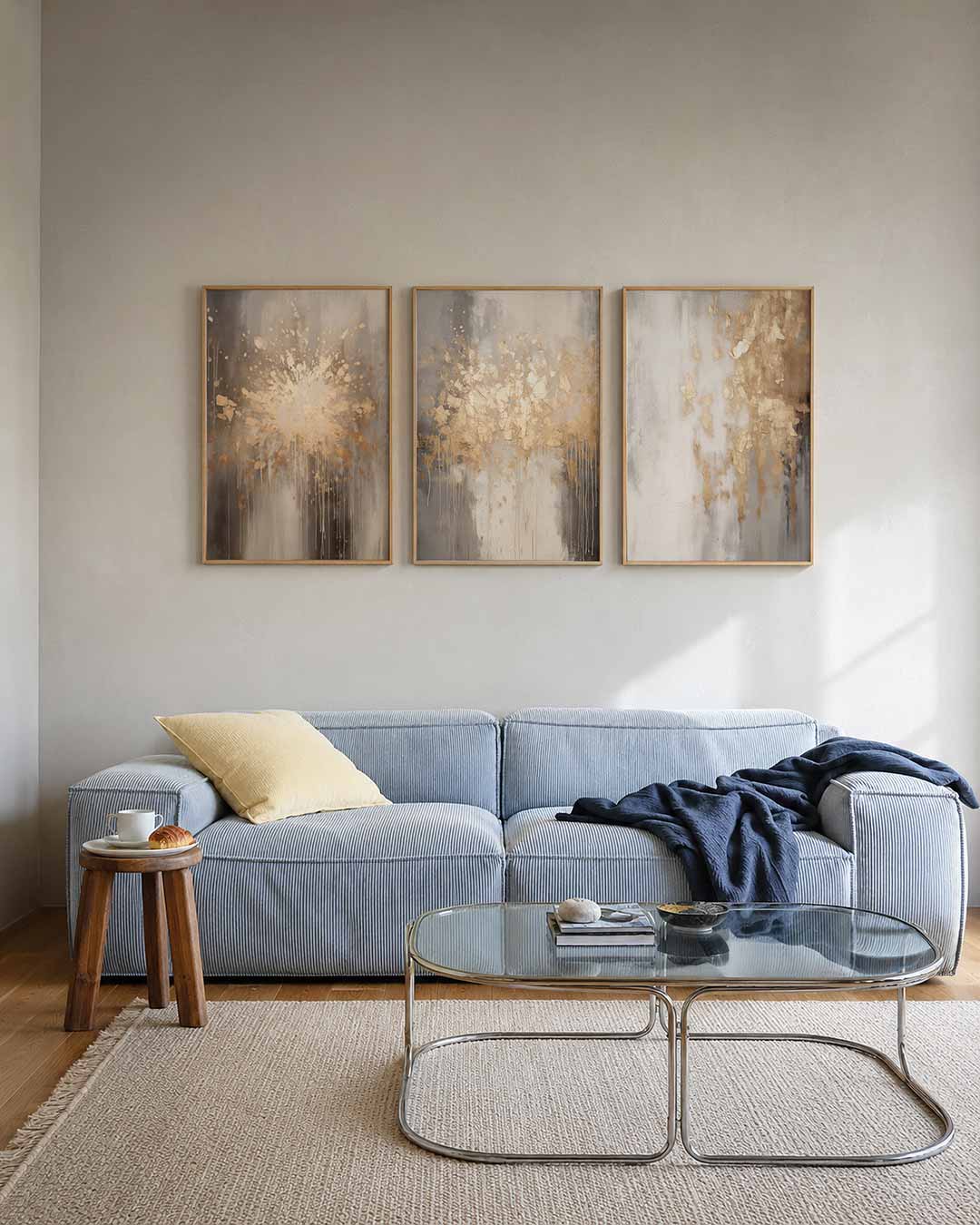Gouden spatexplosie – deze driedelige postercombinatie toont een dynamische explosie van gouden – weergave 2