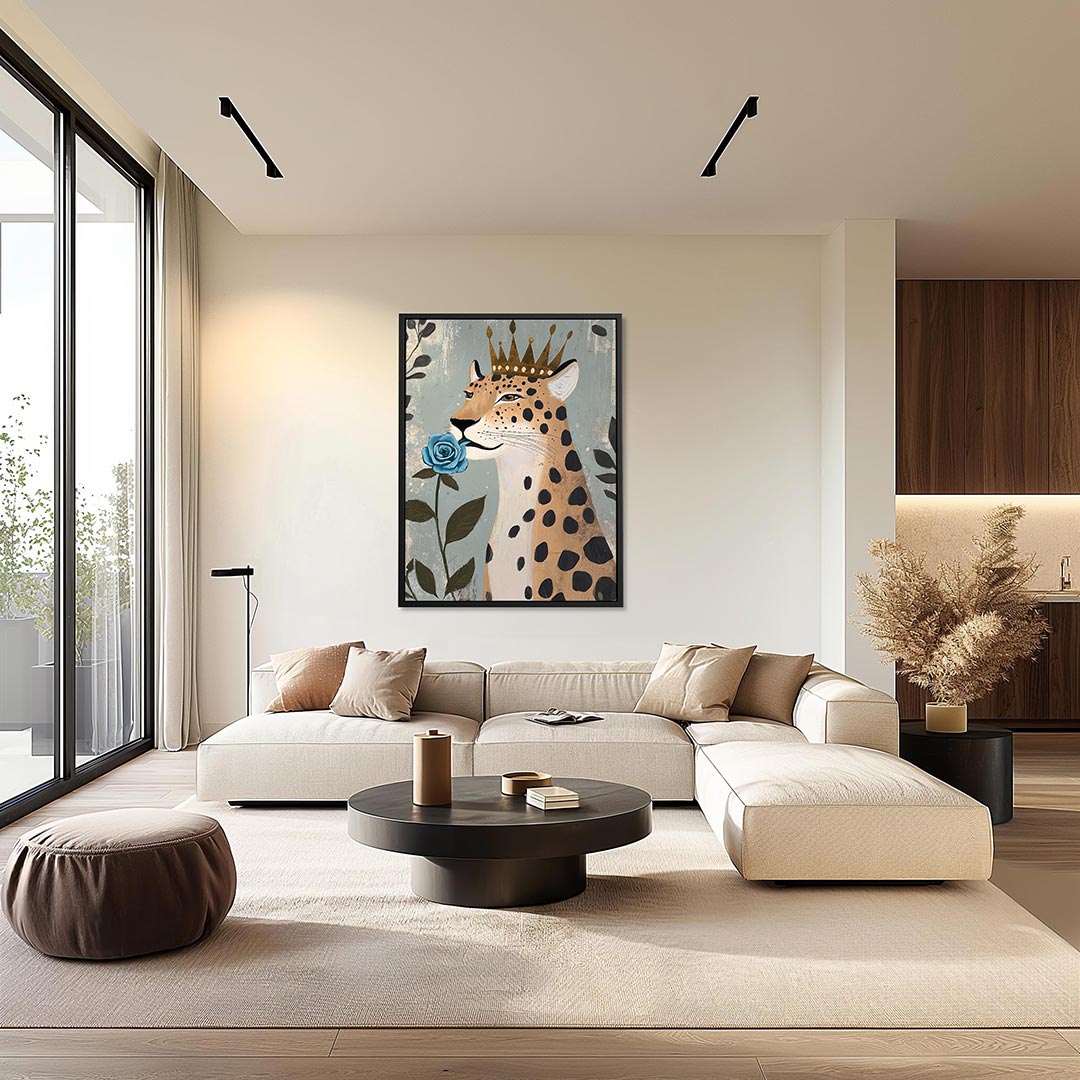 Kroonluipaard met roos – staand wanddecoratie kunstwerk