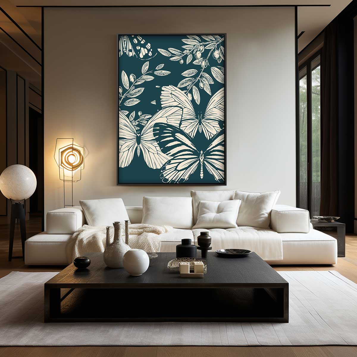 Vlinders in de Nacht – kunstwerk met zwarte baklijst