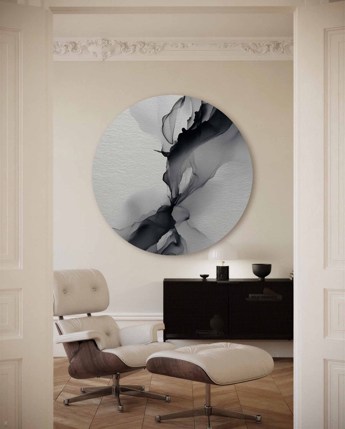 Abstracte vormen – portret muurcirkel als ronde muurdecoratie