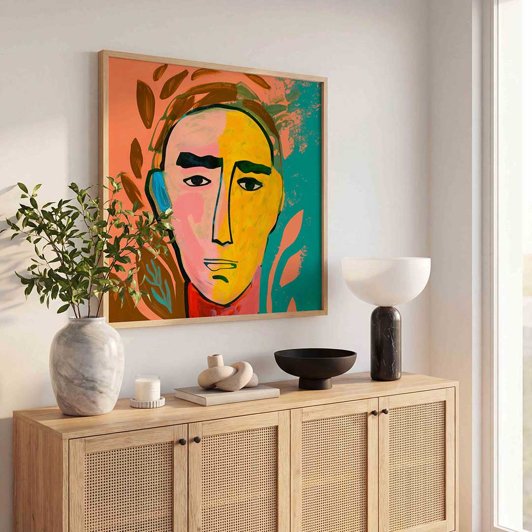 Abstracte gezichten – illustratie poster in vierkant formaat