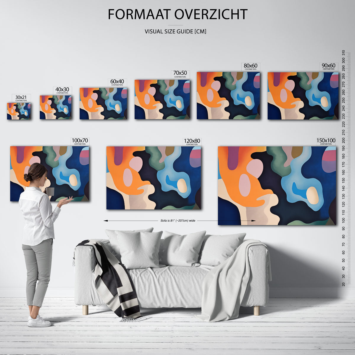 Abstracte vormen – liggende muurposter met kleurrijke abstracte vormen