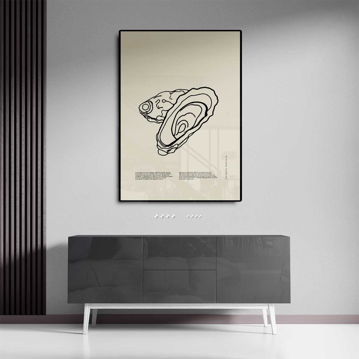 Oesterlijntekening op beige achtergrond – canvas kunstwerk als wanddecoratie