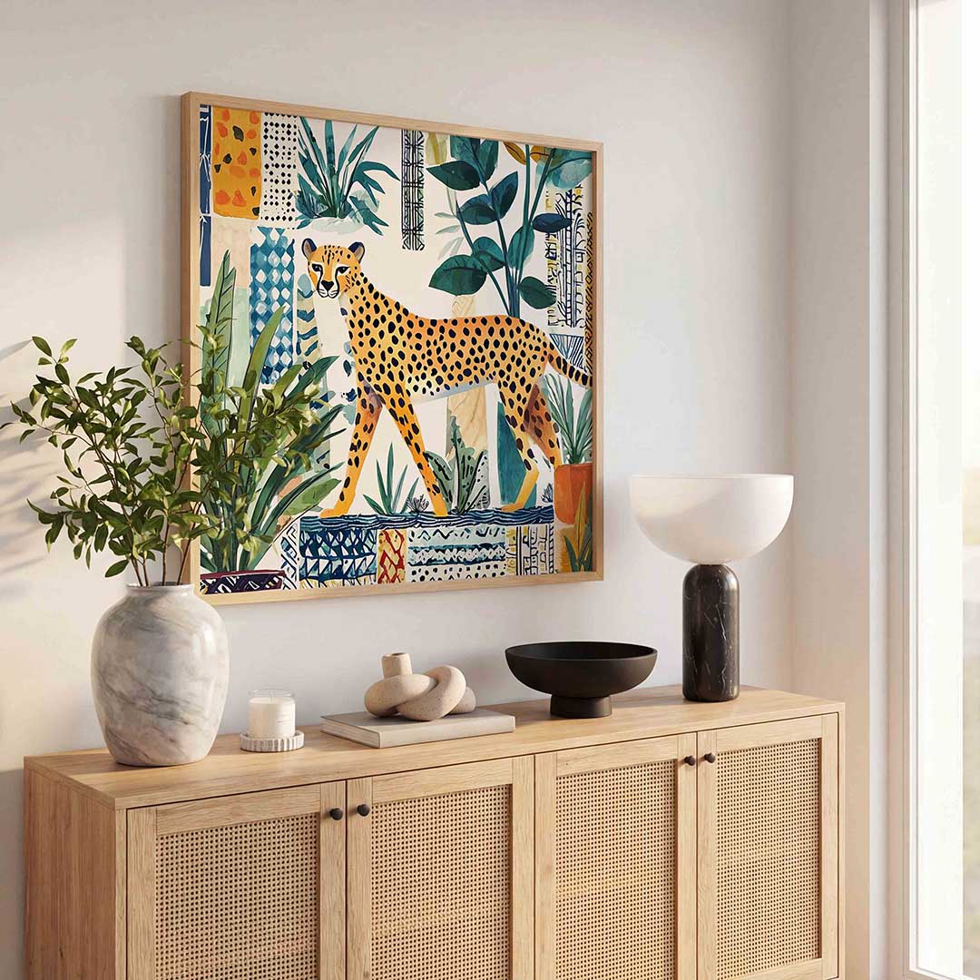 Luipaard en planten – dierenillustratie als vierkante poster