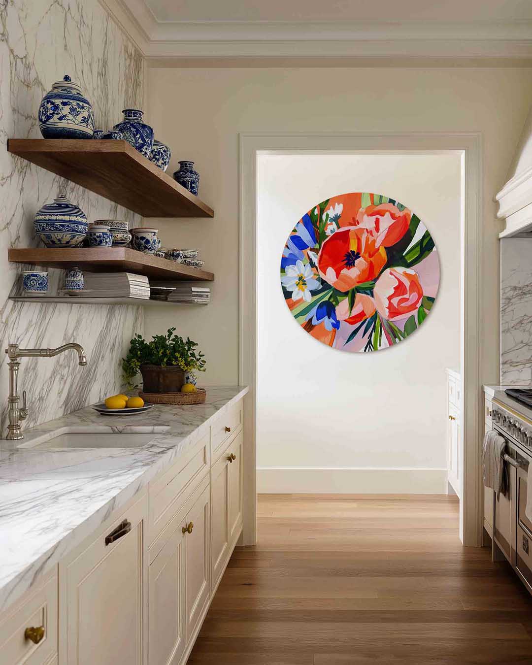 Bloemenpracht – moderne abstracte muurcirkel voor aan de muur