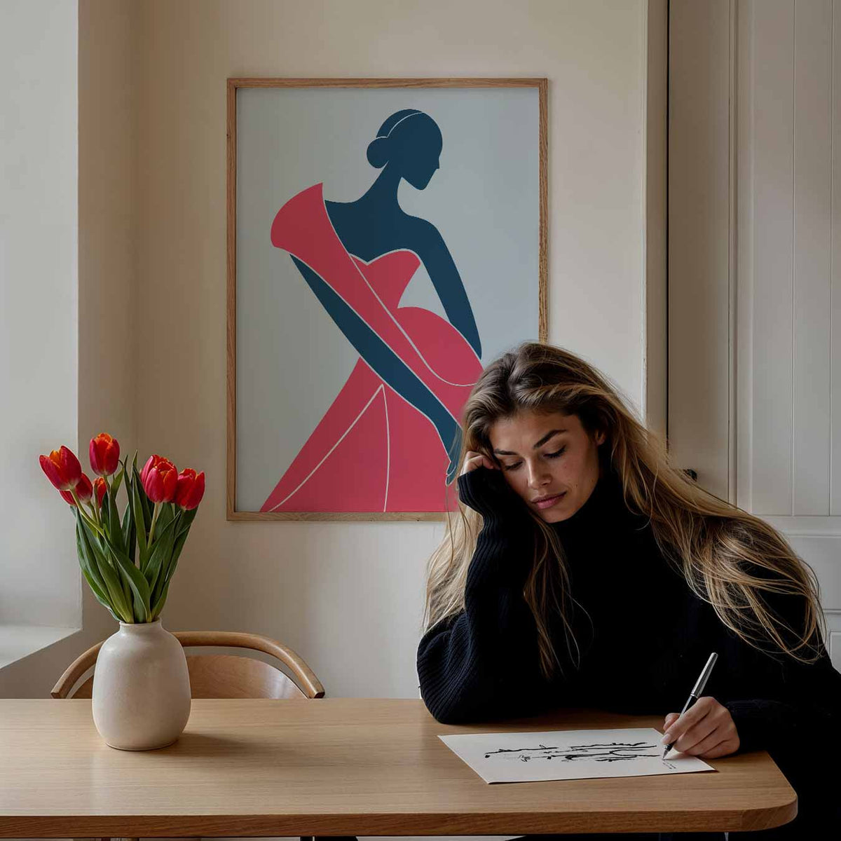 Elegante Vrouwelijke Silhouet – Popart poster als moderne urban wanddecoratie