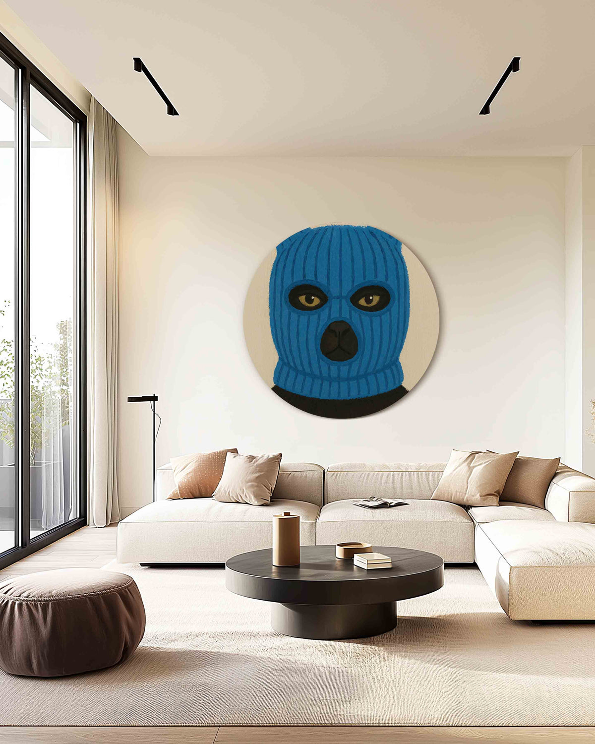 Kat met blauwe muts – safari muurcirkel als ronde wanddecoratie