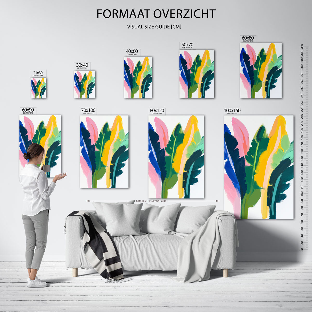 Abstracte bladeren – staande muurposter met bloemen