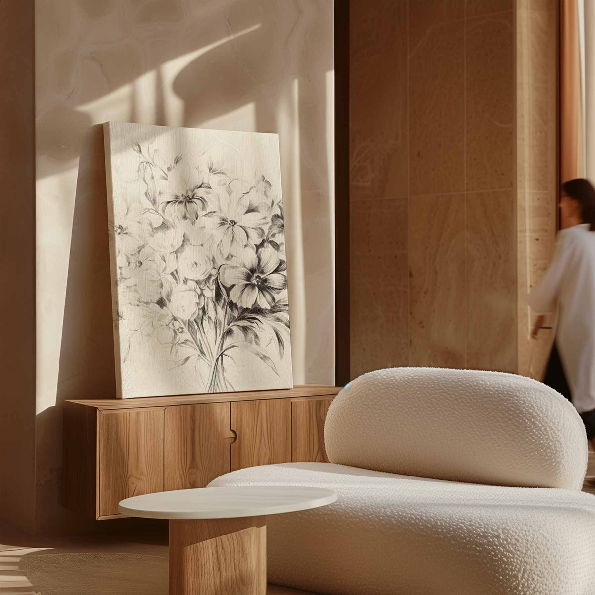 Zwart-wit Bloemenpracht – staande wandkunst voor woonkamer of interieur