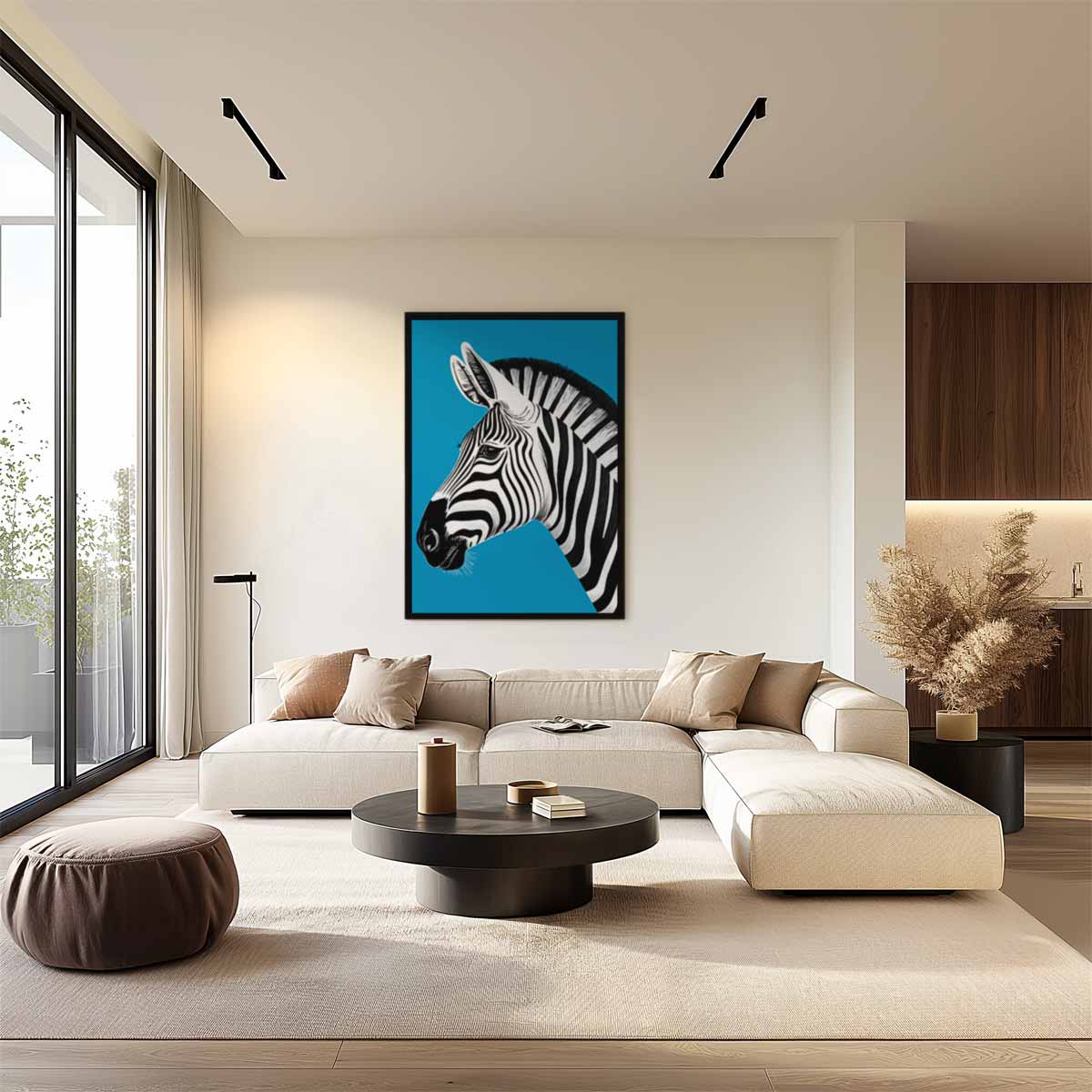 Zebra in het Blauw – staand kunstwerk voor modern interieur