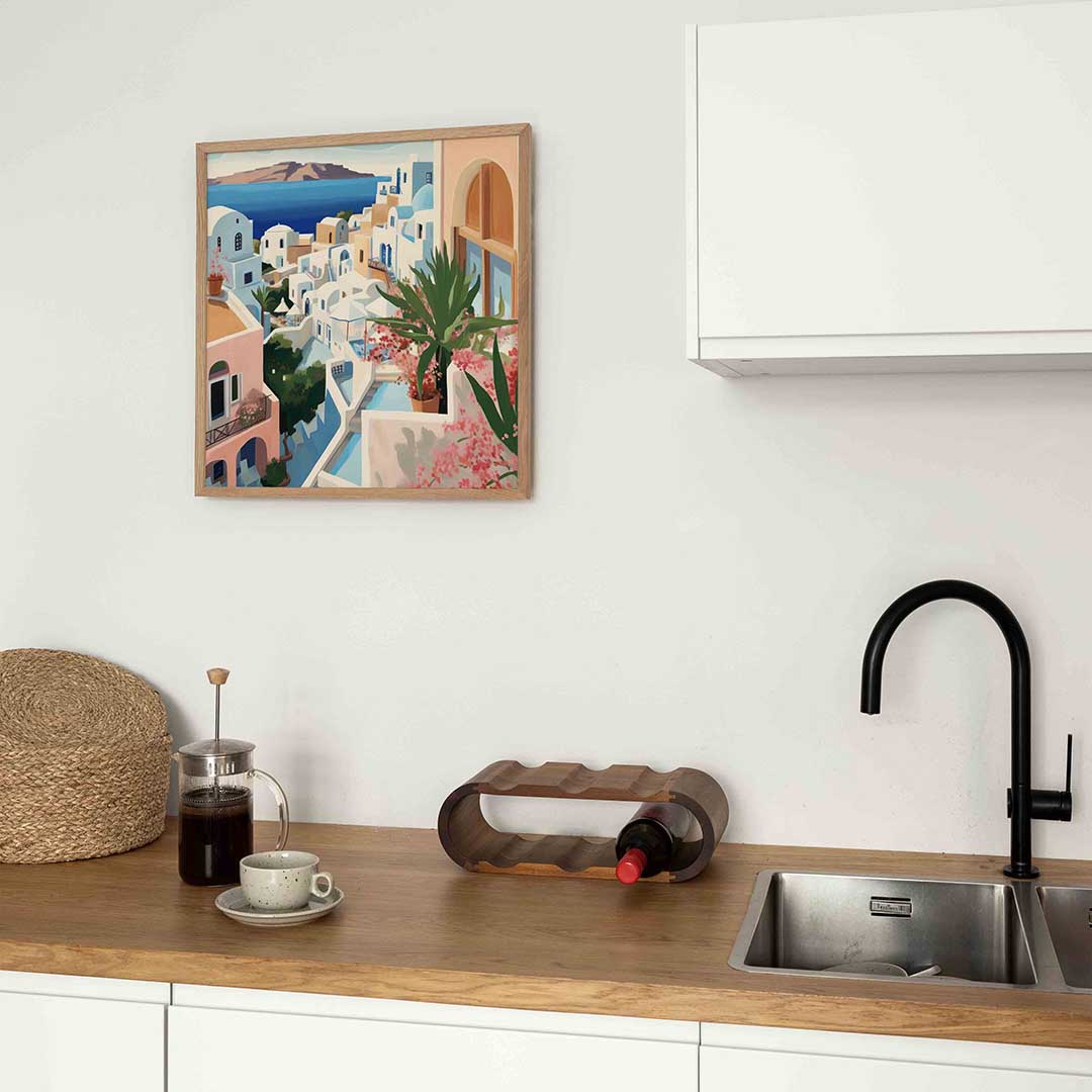 Mediterrane huizen – keukenposter in vierkant formaat