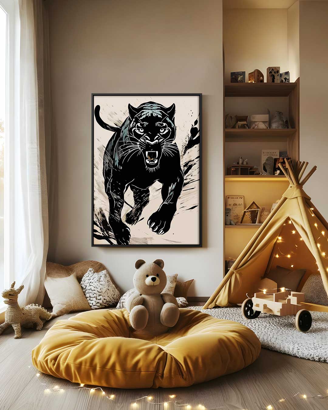 Wilde Zwarte Panter Kunstwerk – canvas wanddecoratie in portret formaat