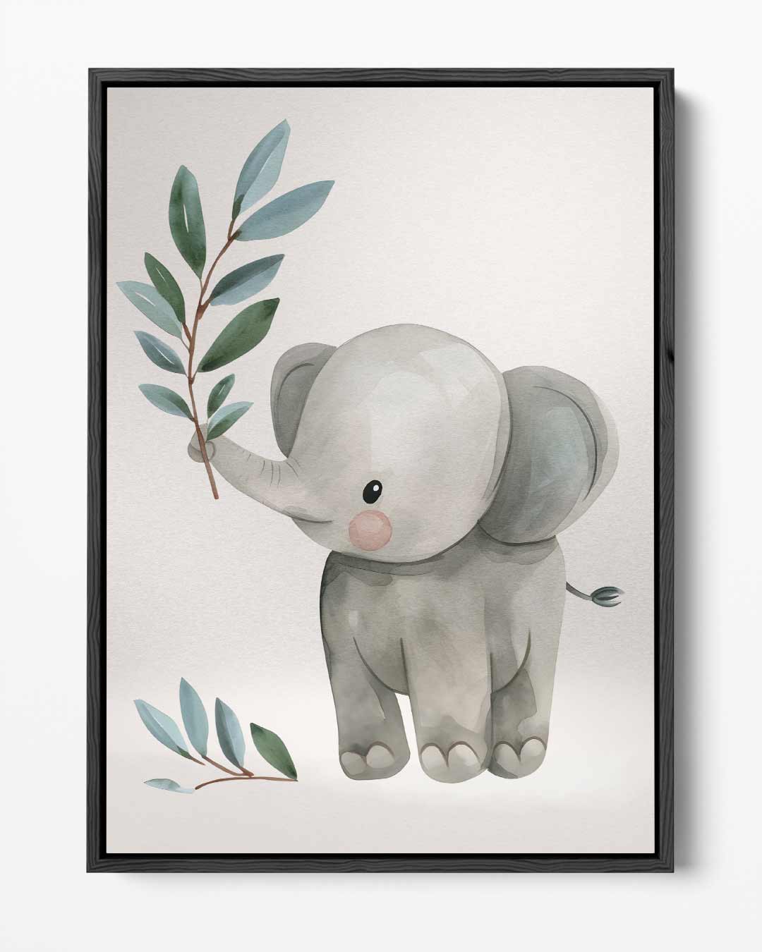 Schattige Olifant Met Tak Illustratie – portret kunstwerk als wanddecoratie