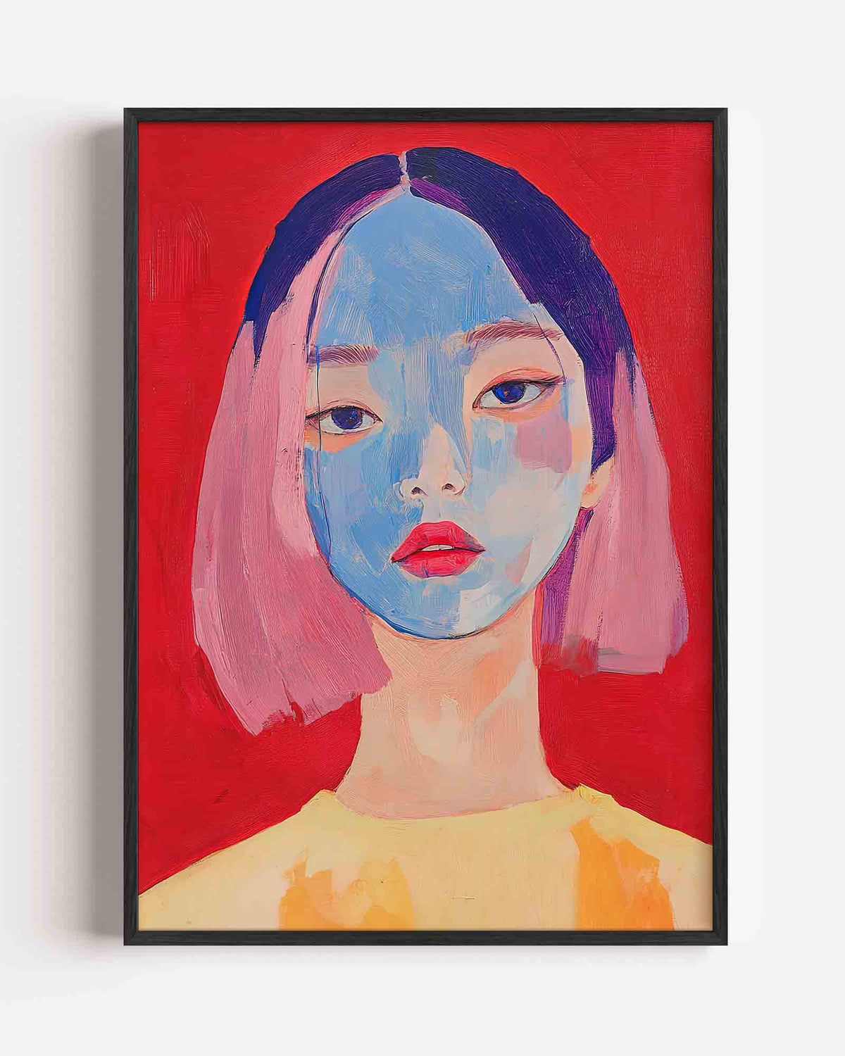 Portret met blauwe tinten – dromerige illustratie poster als wanddecoratie