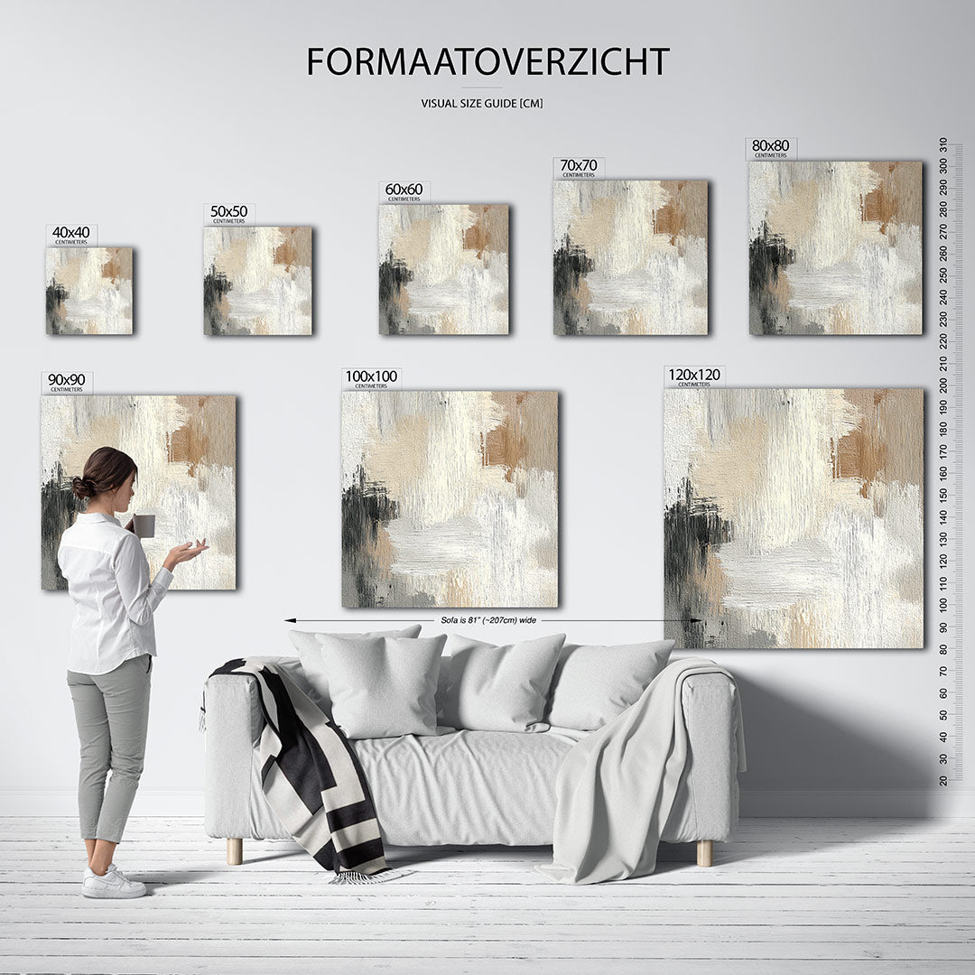 Zachte kleuren harmonie kunstwerk – materiaalweergave – dit werk toont een subtiele mix van beige, wit en grijs. De