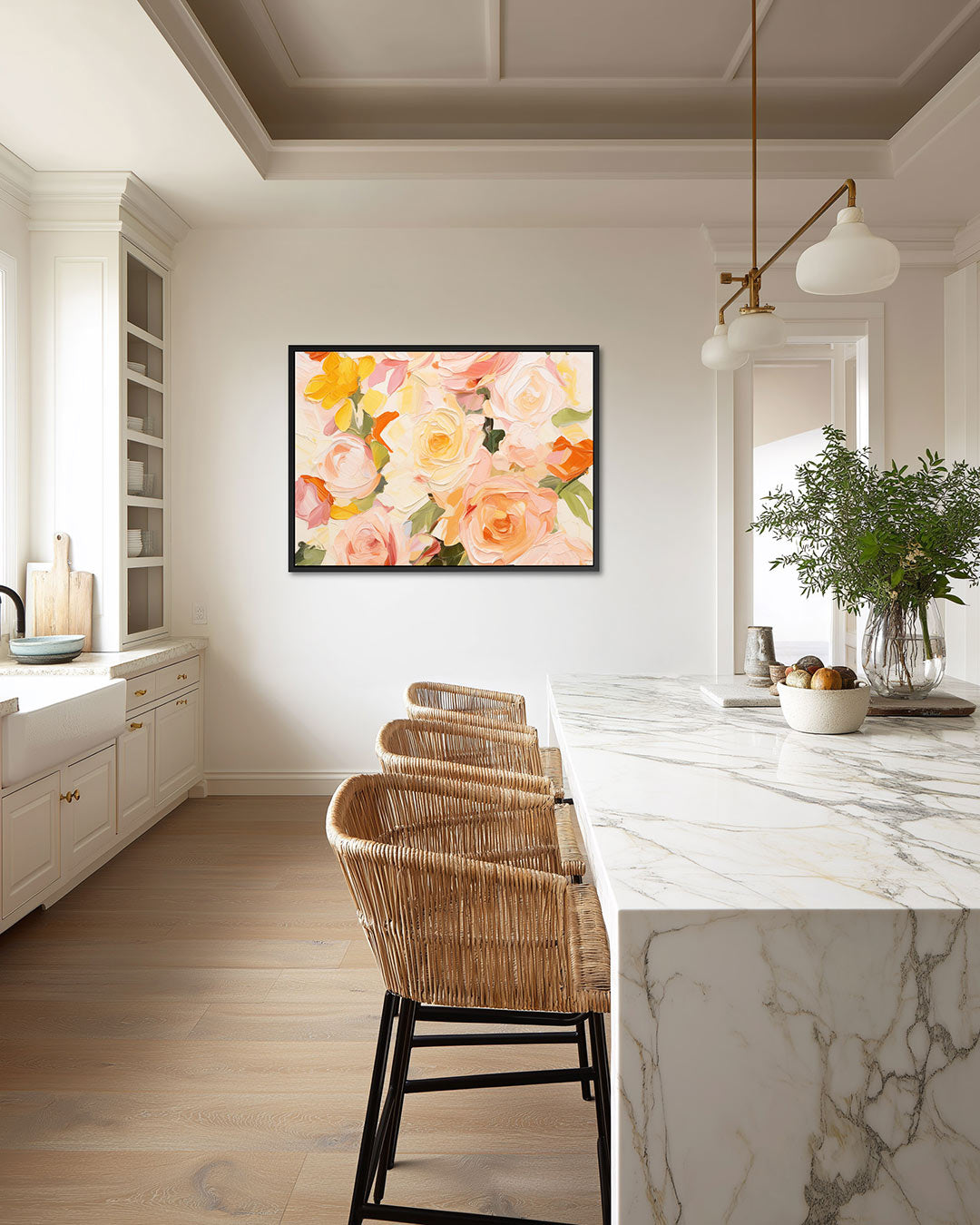 Bloemrijke kleurenpracht – Bloemencompositie – wanddecoratie in interieur