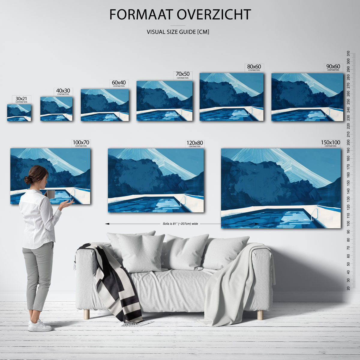Zwembad en bergen – landscape muurposter met eigentijdse illustratie