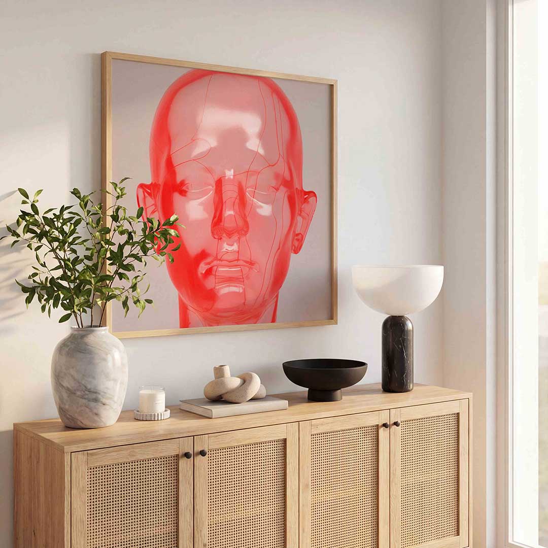 Transparant rood hoofd – illustratie poster in vierkant formaat