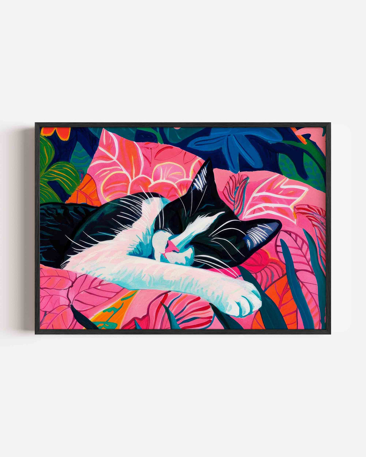 Slapende kat op kleurrijke achtergrond – dieren landscape poster als wanddecoratie