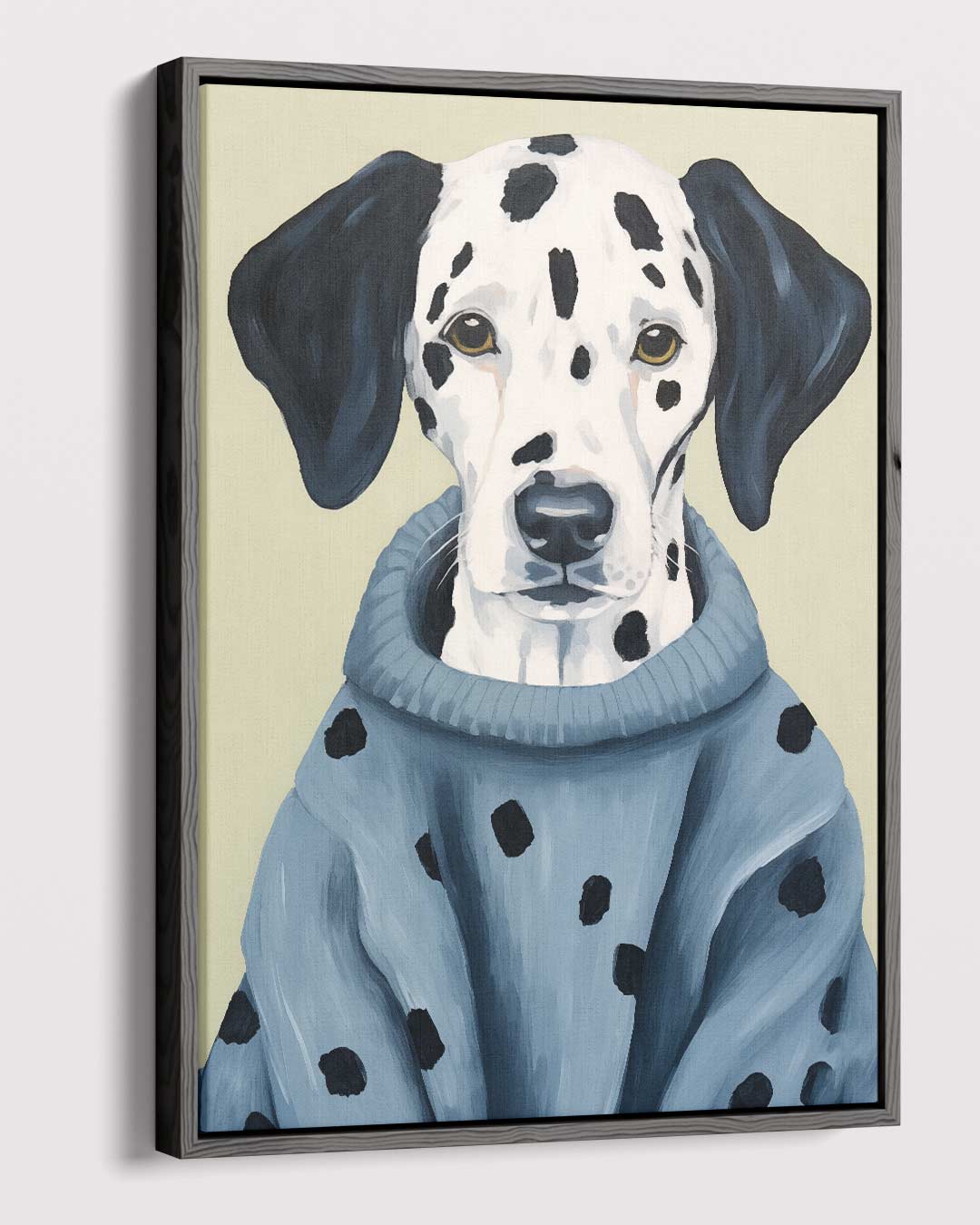 Stijlvolle Dalmatiër in Blauwe Trui – canvas wanddecoratie in portret formaat
