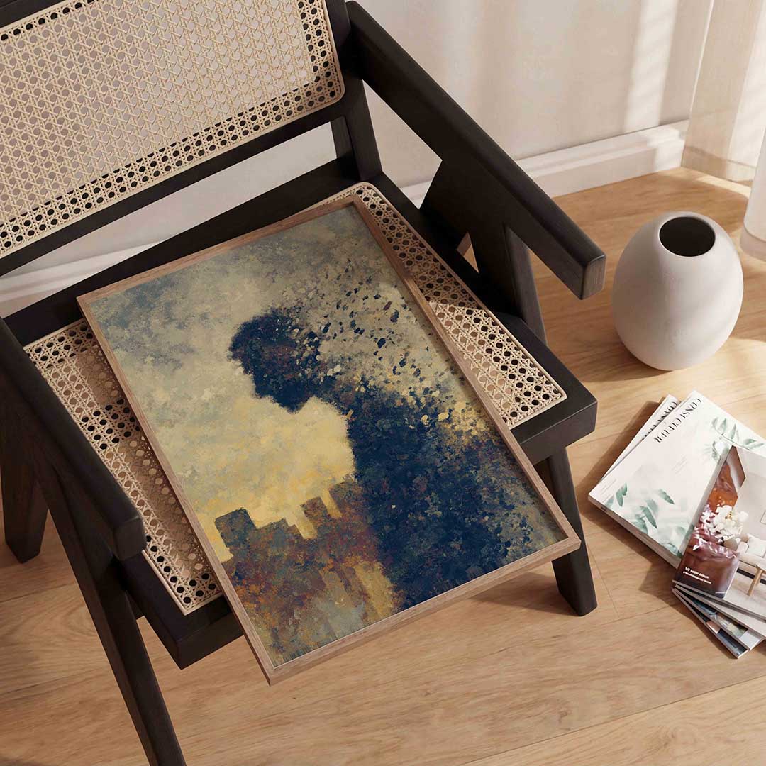 Silhouet met stad – abstracte wandkunst als portret poster