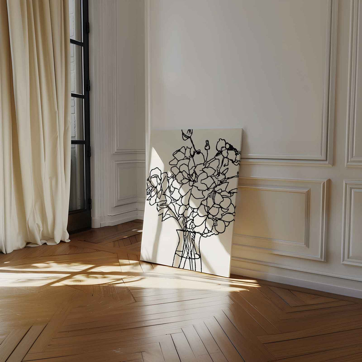 Lijntekening Bloemboeket – staand kunstwerk voor modern interieur