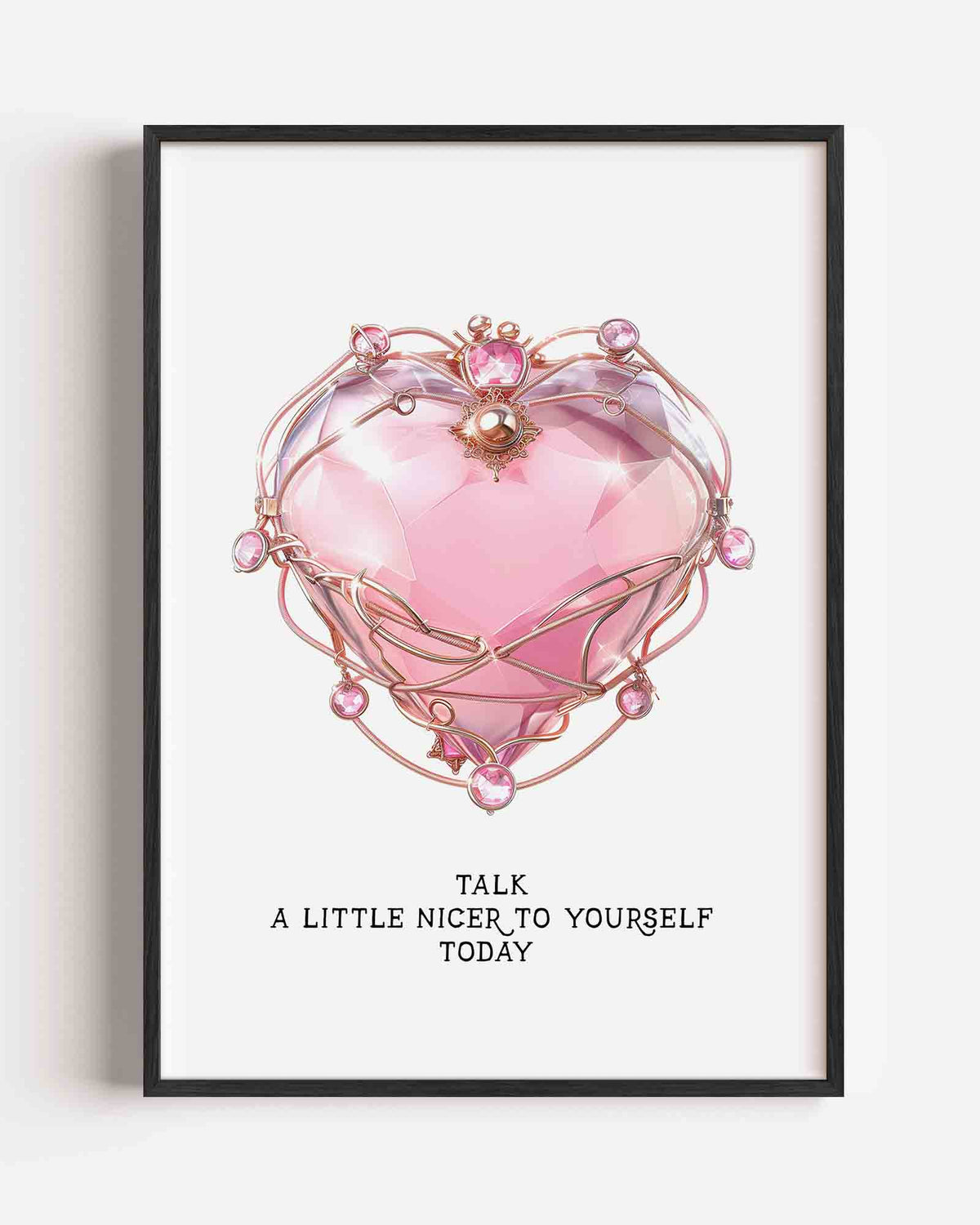 Roze hart met sieraden – kleurrijke abstracte portret poster als wanddecoratie