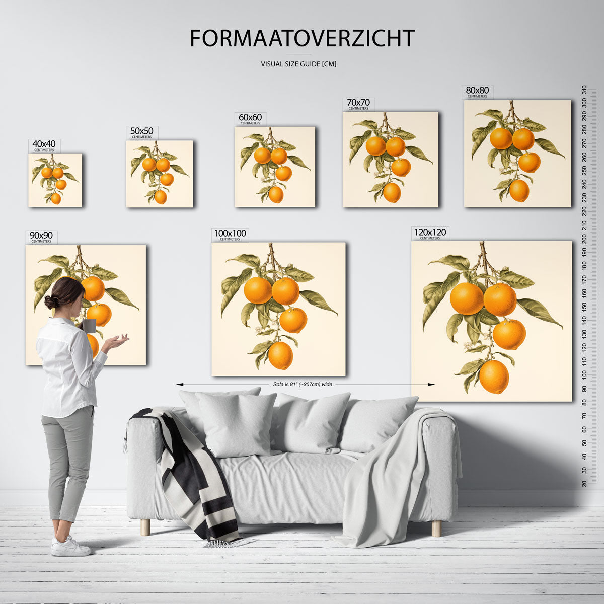 Sinaasappeltakken – vierkante muurposter voor keuken of eethoek