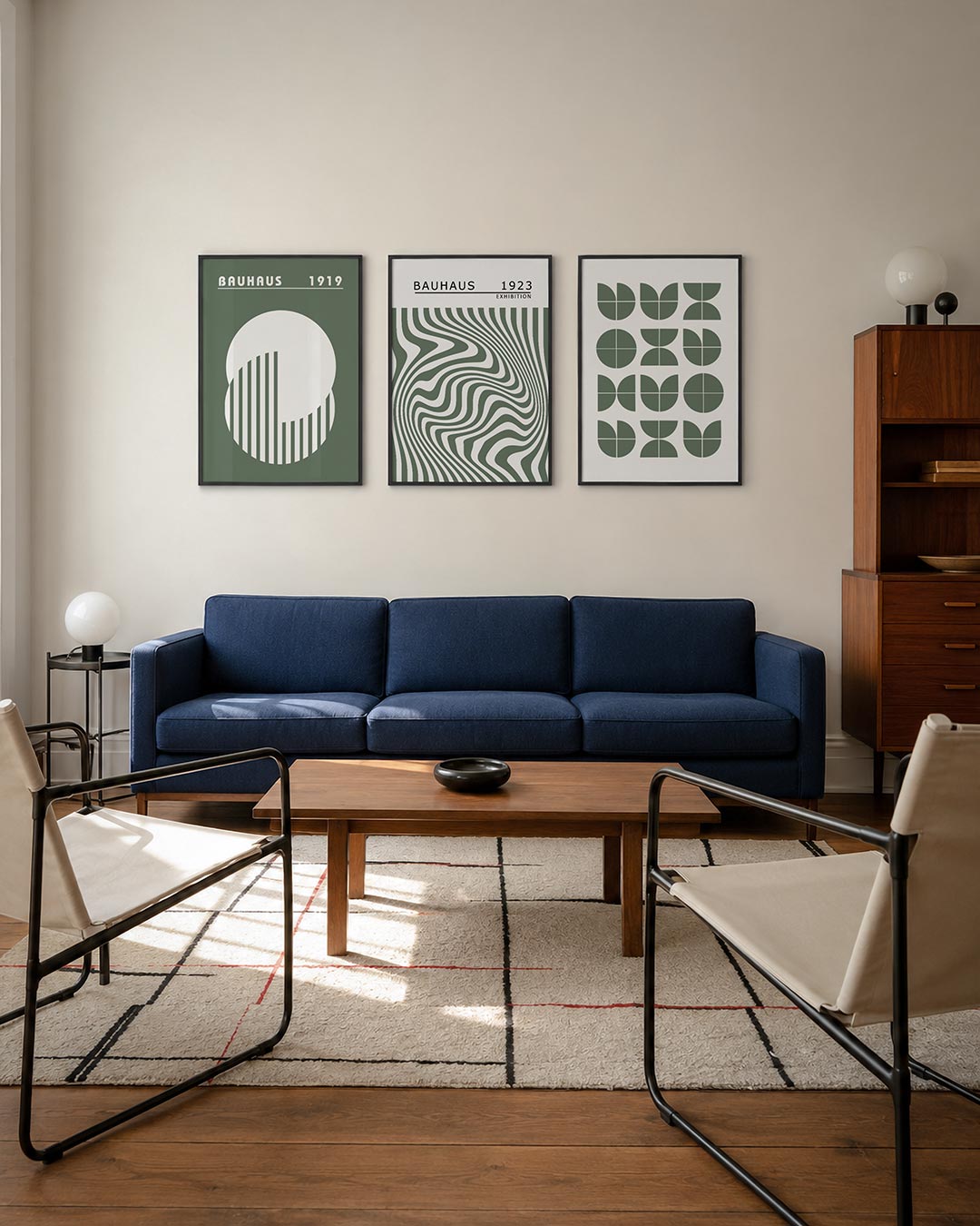 Cirkel en strepen posterset – derde productweergave – deze posterset in drie delen toont een grote witte cirkel met verticale