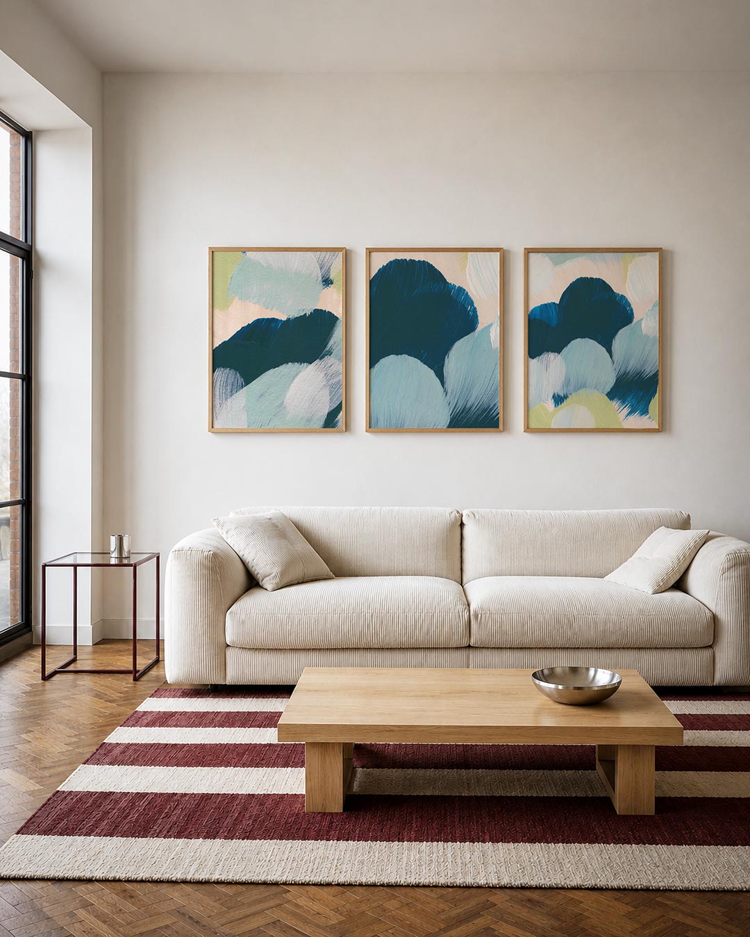 Kleurvlakken harmonie driedelige posterset – deze posterset in drie delen toont zachte penseelstreken in