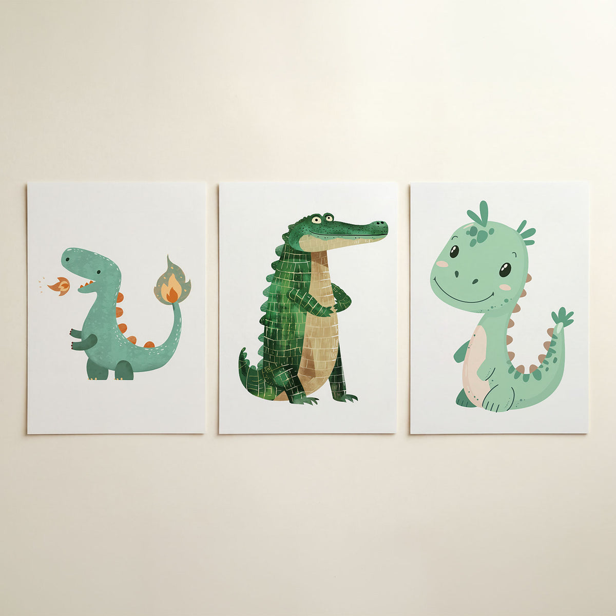 Vrolijke illustratie driedelige posterset in interieur
