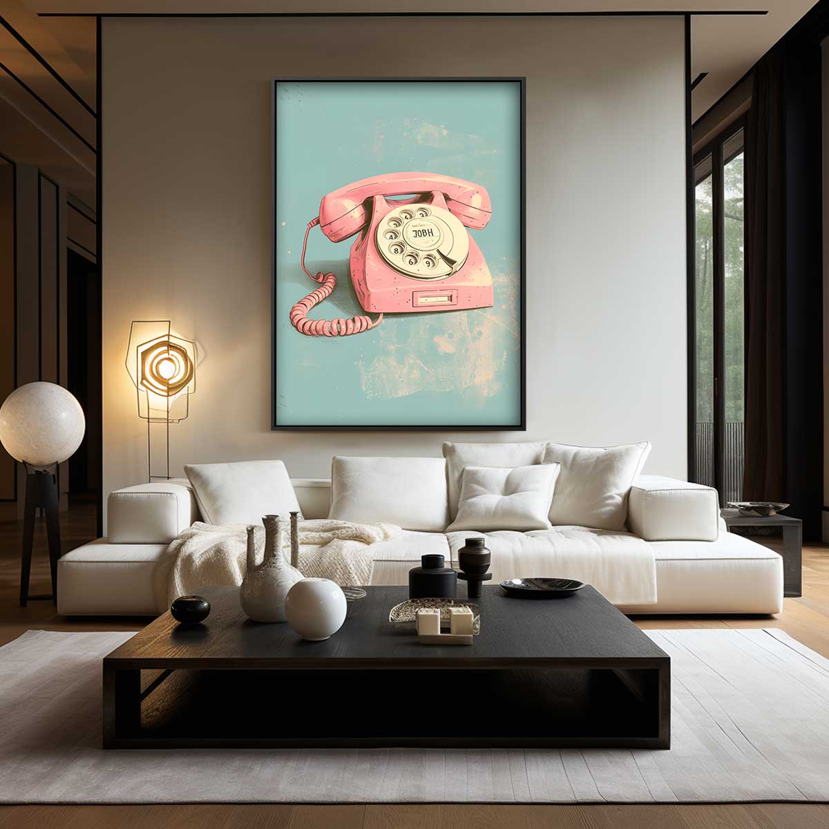Retro Roze Telefoon Poster – canvas wanddecoratie in portret formaat