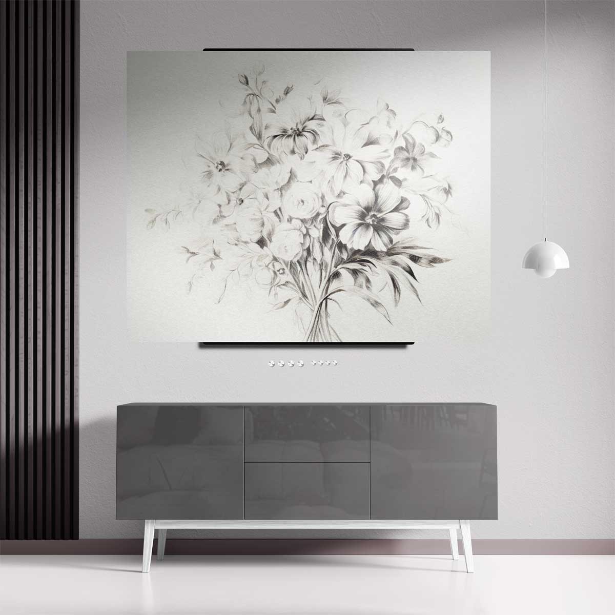 Zwart-wit Bloemenpracht – dibond kunstwerk als wanddecoratie