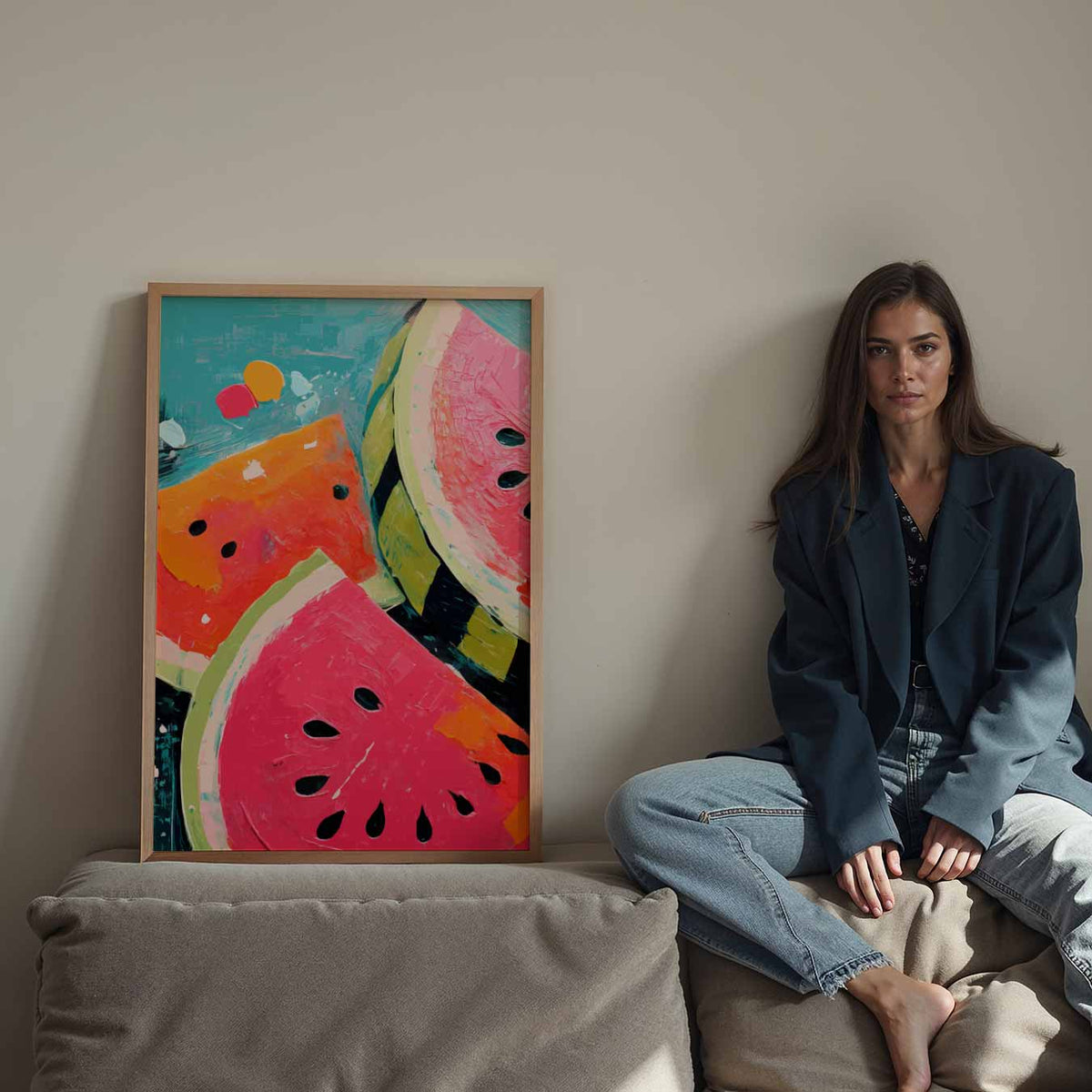 Vrolijke Watermeloen Kunstposter – staande keuken wanddecoratie van WallArtistic