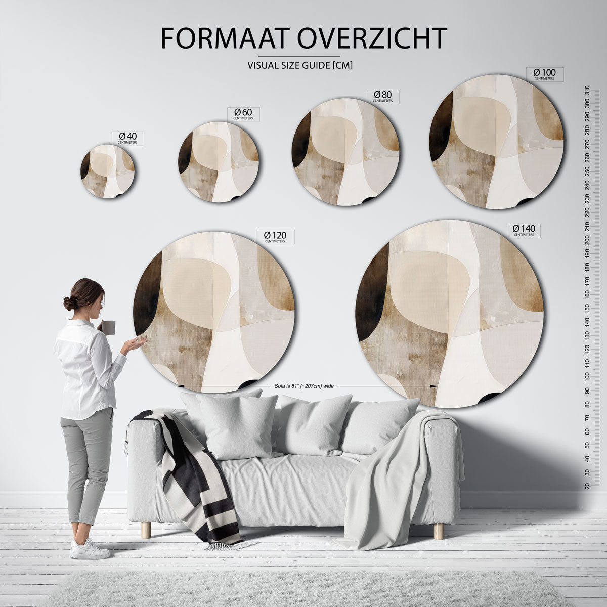 Abstracte vormen – moderne ronde muurdecoratie met abstracte vormen