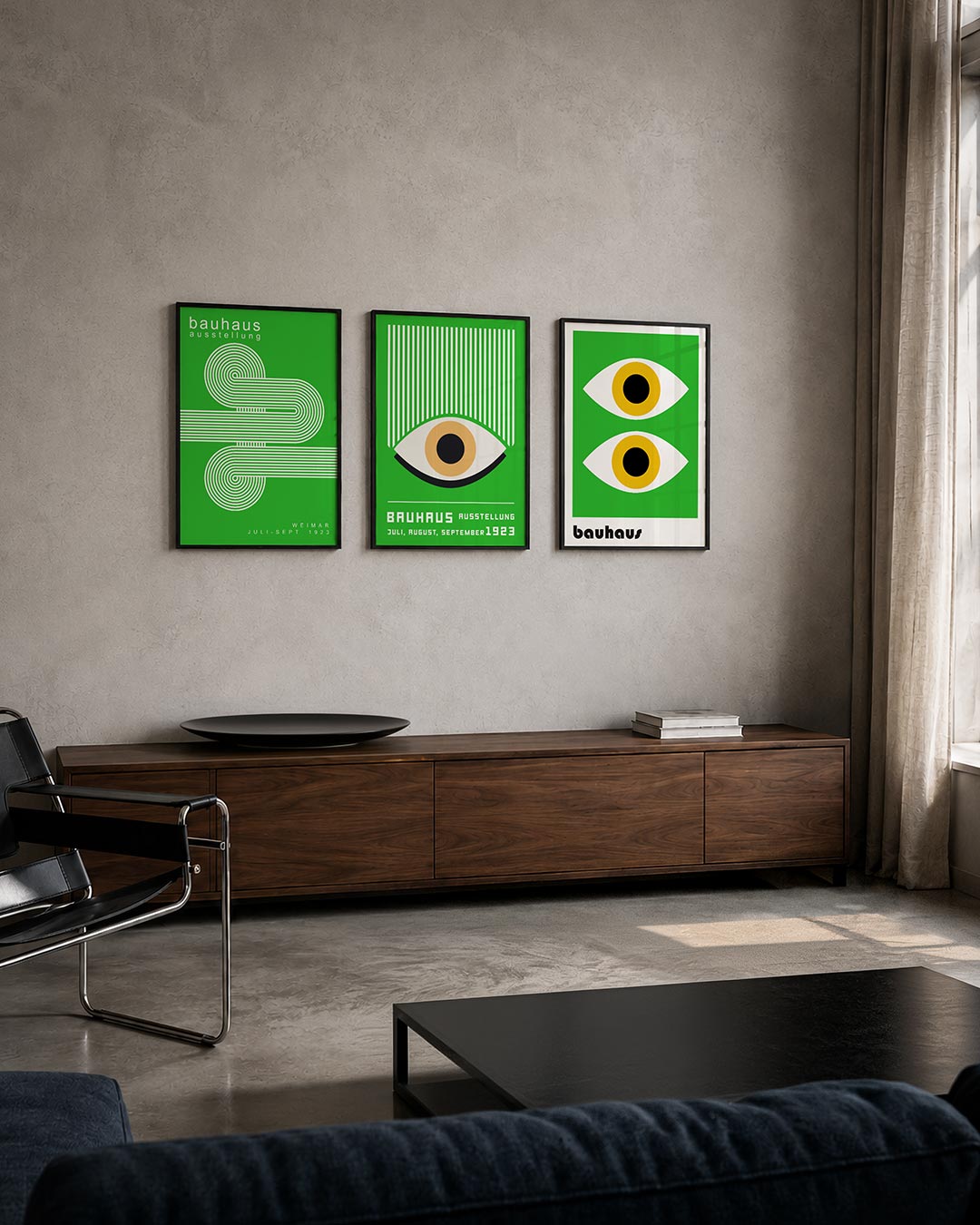 Lijnen en kleurvlakken driedelige posterset – deze posterset in drie delen toont een levendig spel van witte lijnen op een