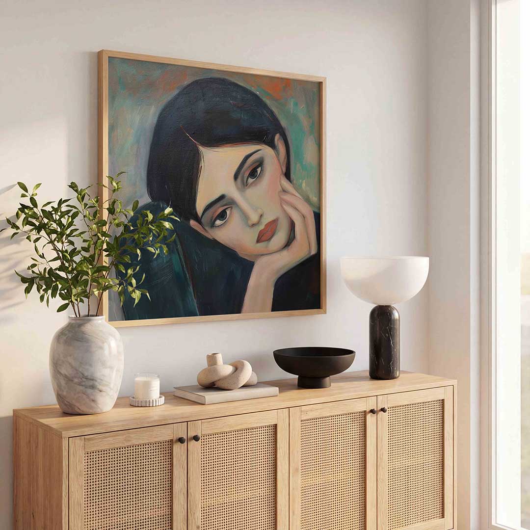 Vrouwelijk portret – kunst en design poster in vierkant formaat