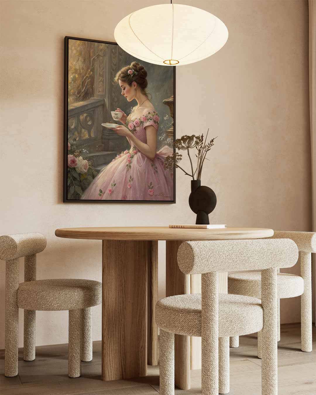 Dromerige Theetijd – canvas wanddecoratie in portret formaat