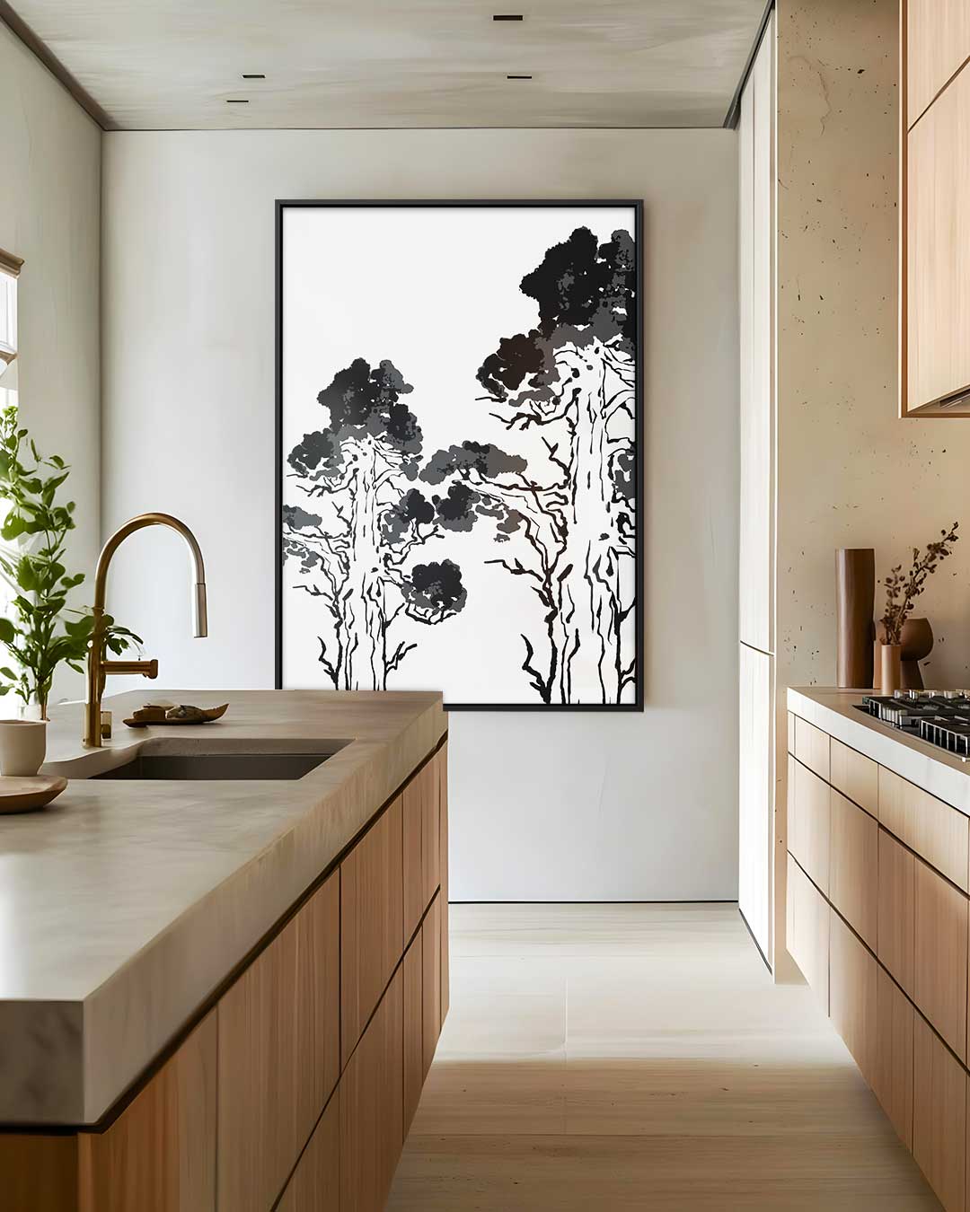 Zwart-wit Bospracht – canvas wanddecoratie in portret formaat