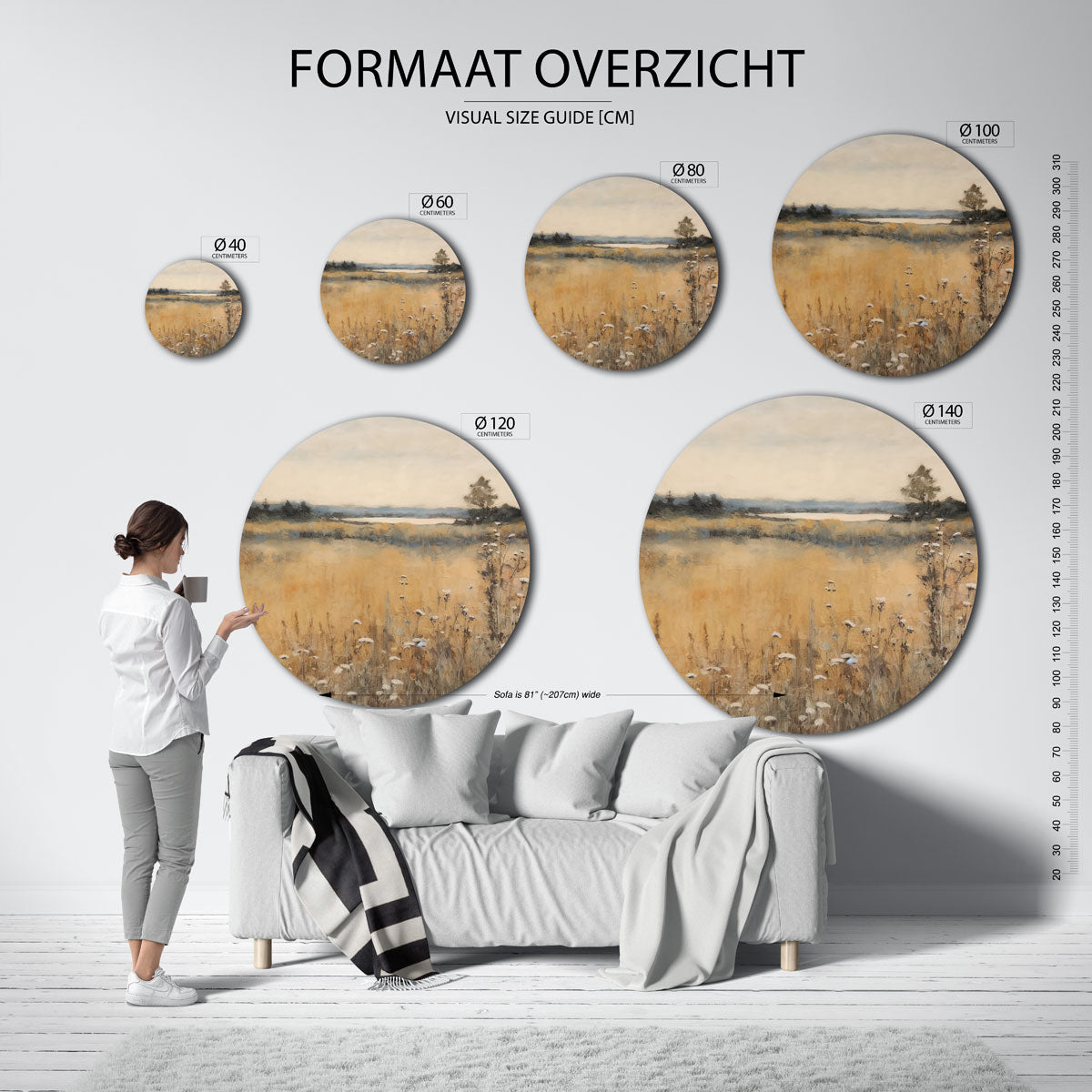 Landschap met bloemen – abstracte wandkunst als muurcirkel van WallArtistic