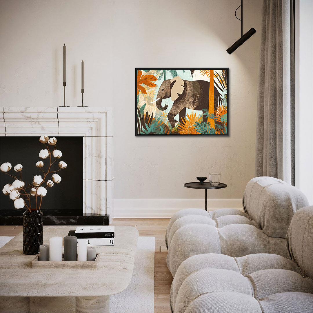 Olifant in jungle – Dieren kunstwerk – liggende wanddecoratie