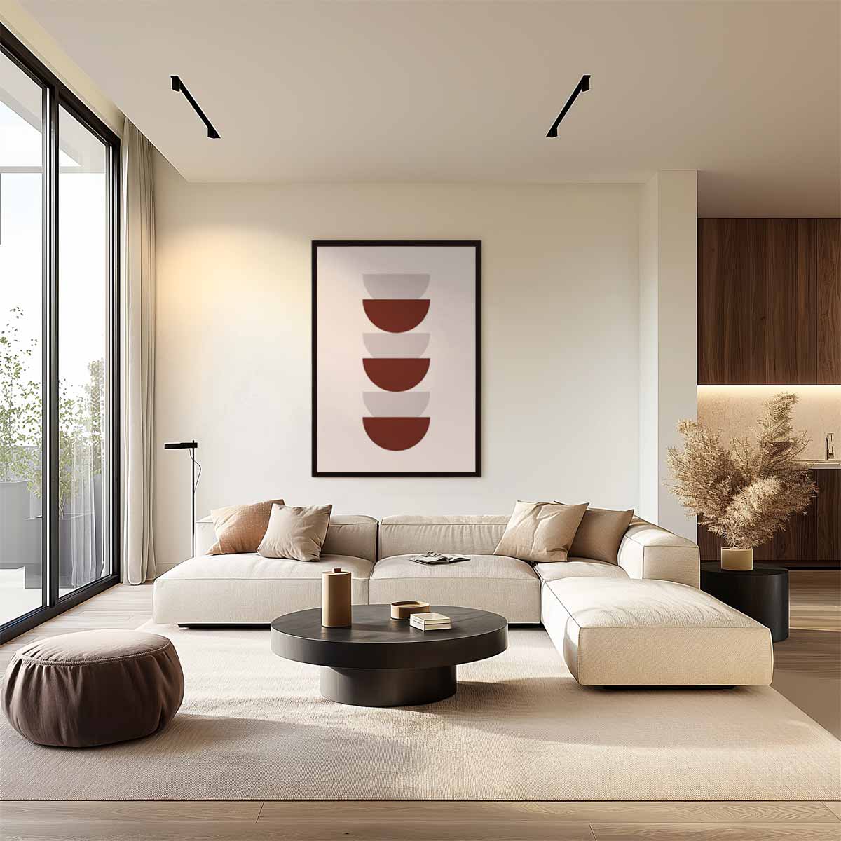 Abstracte Bruine Geometrie – dibond wanddecoratie in staand formaat