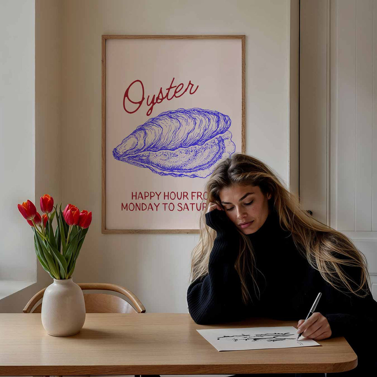 Oester Happy Hour – staande muurposter met zomerse uitstraling