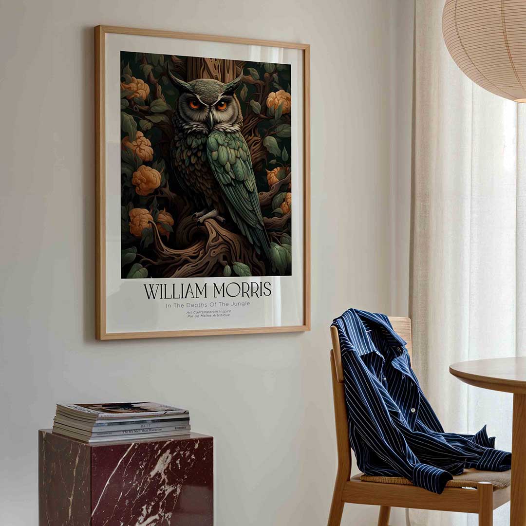 Uil en bloemen – William Morris poster in staand formaat
