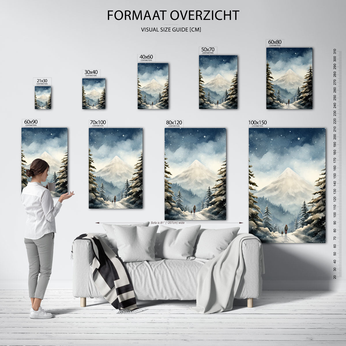Wandeling in besneeuwd bos – staande muurposter voor kerst