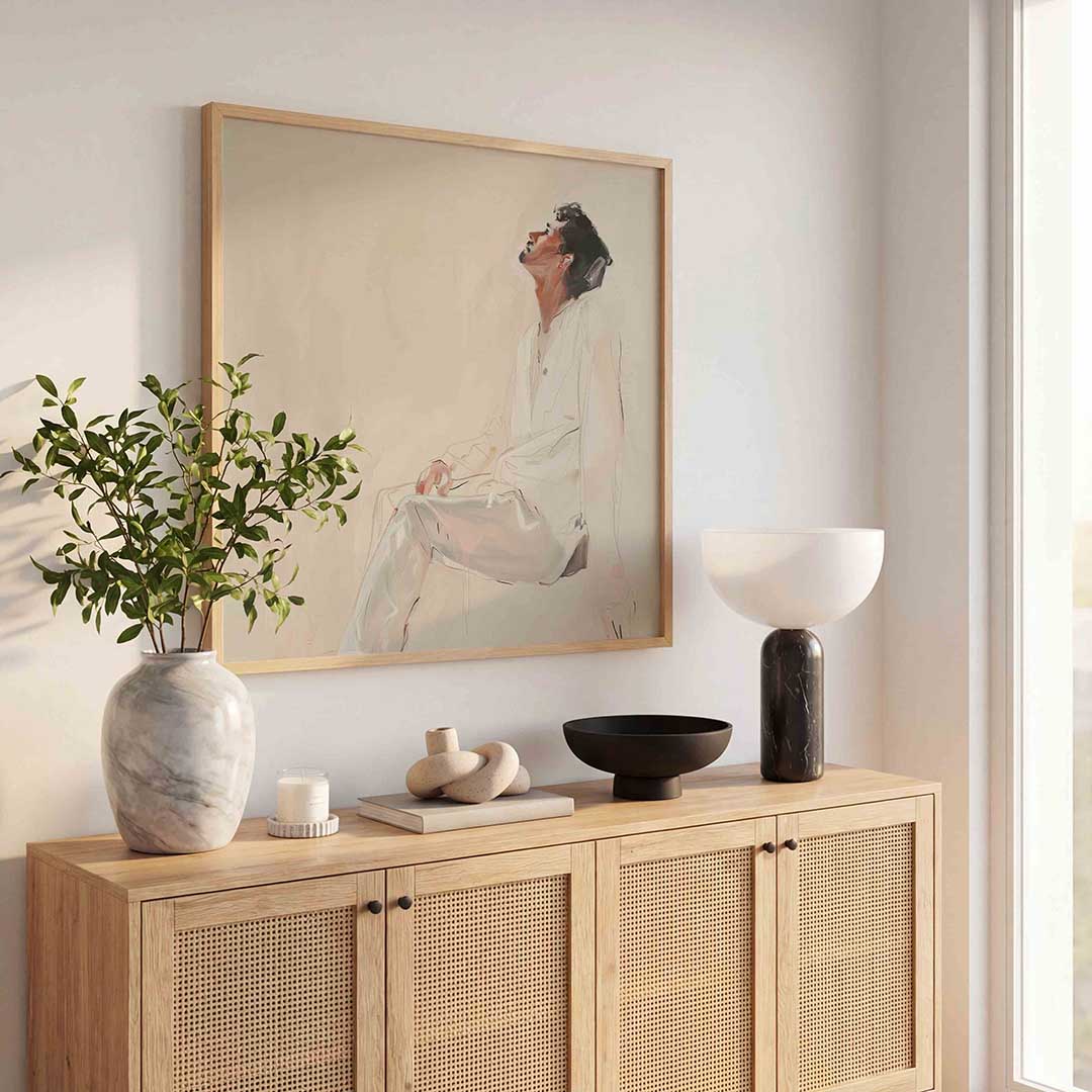 Zittende figuur – kunst en design poster in vierkant formaat
