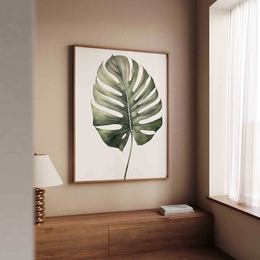 Monstera blad – tropische wandkunst als portret poster