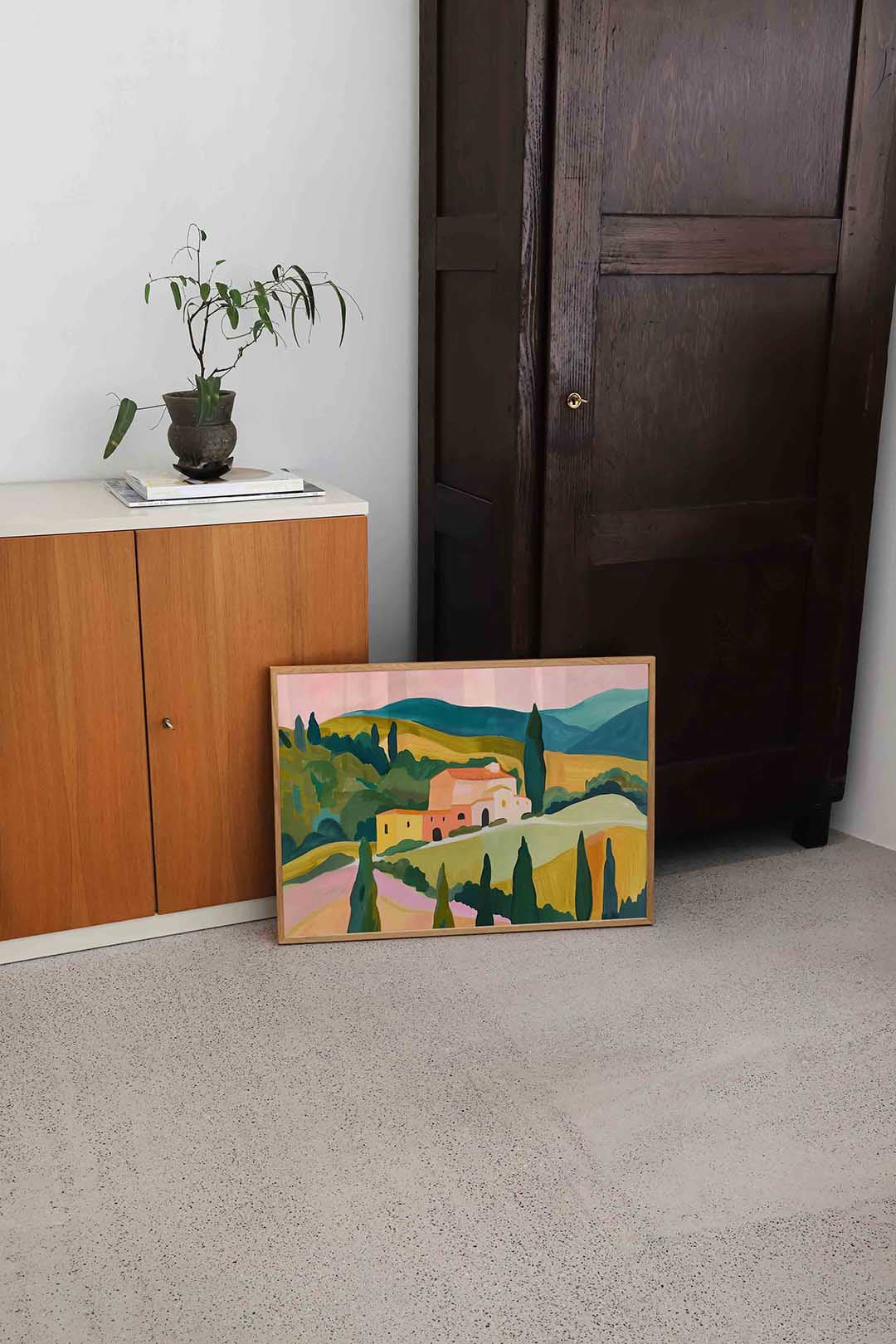 Landschap met huis – hedendaagse illustratie als liggende poster