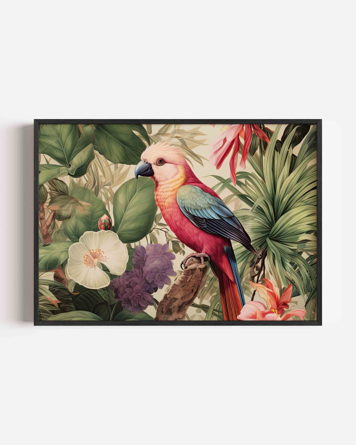 Papegaai en bloemen – jungle landscape poster als wanddecoratie