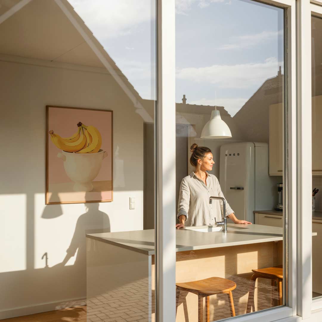 Stijlvolle Bananen op Pastelroze – zomerse poster in staand formaat